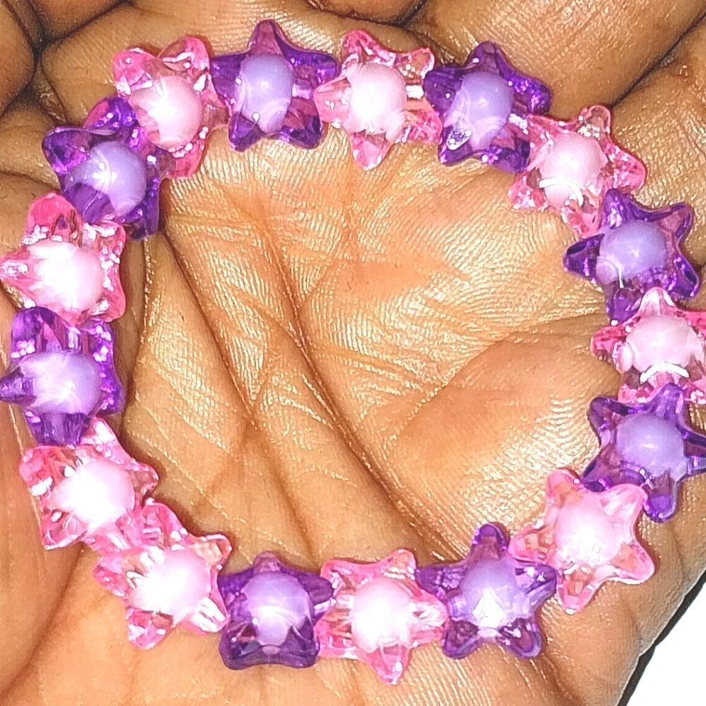 Pink And Purple Star Beaded Colorful Bracelet - Picture 7 of 7